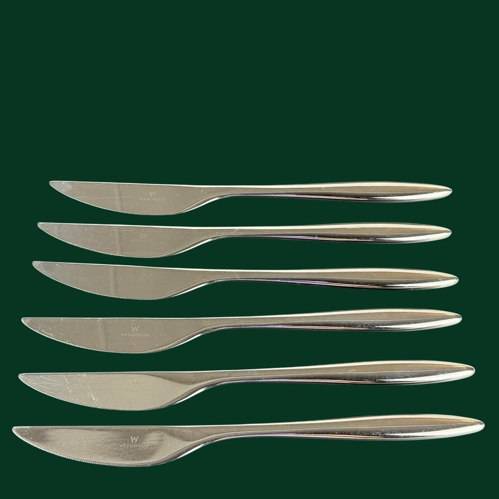 Set of 6 Wedgwood Metropolitan Stainless Dessert Knives Glossy Flatware 8 1/2"